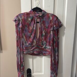 PatBO Purple and Red Ruffled Crop Blouse